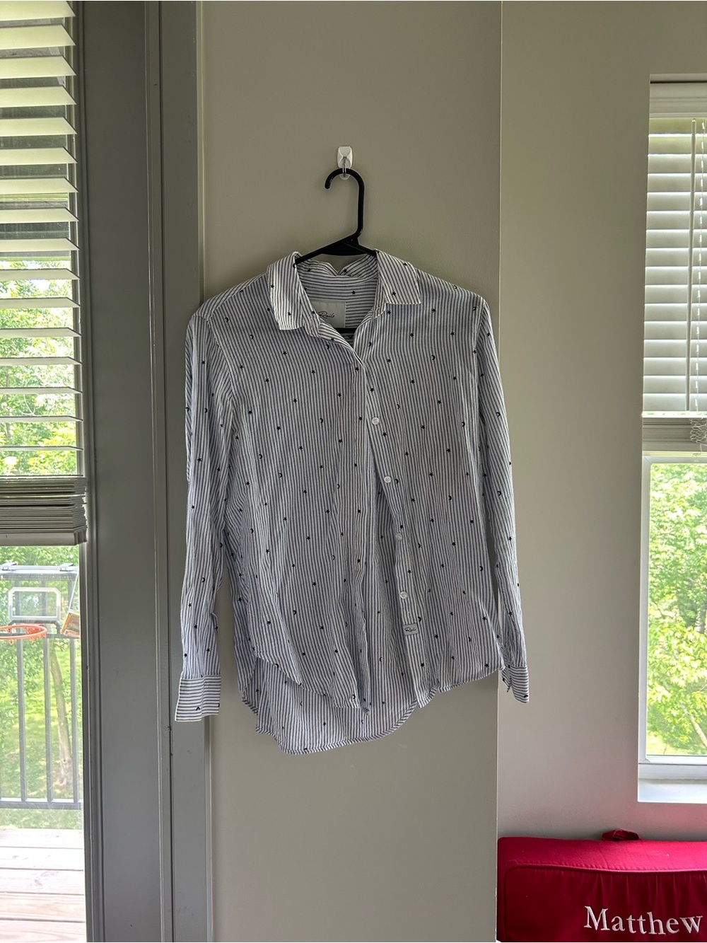 Rails Women's Striped Button-Down Shirt in White with Navy Dots